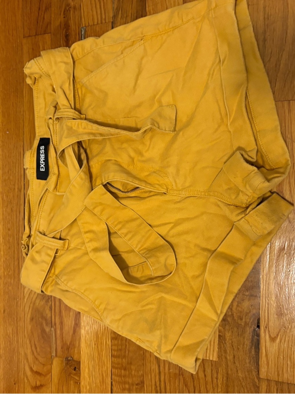 Express Mustard Yellow High-Rise Shortie Shorts
